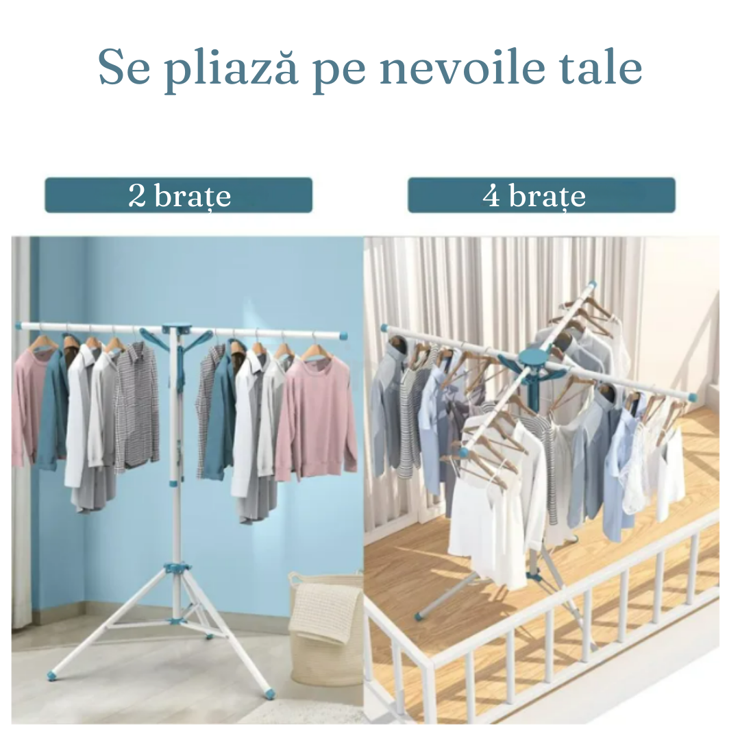Сушилня за дрехи, тип чадър, 4 рамена, за вътрешна и външна употреба, неплъзгаща се опора, алуминий, височина между 108-165 см