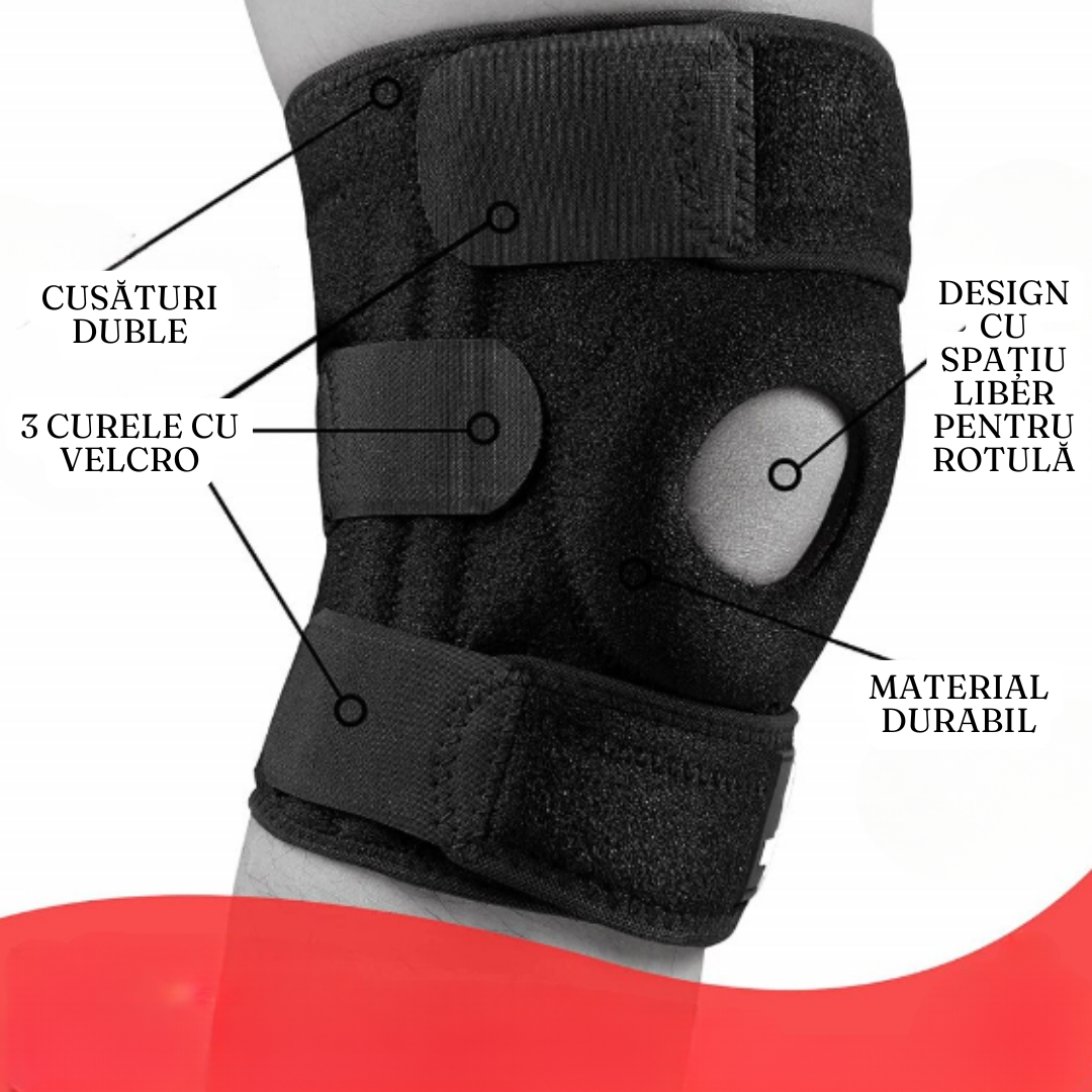 Knee Brace with 3 Attachments, Adjustable Straps, Universal Size, Velcro Attachment, EVA Sponge, Black/Red