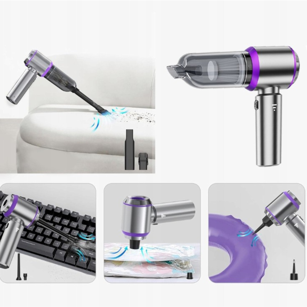 Portable Car Vacuum Cleaner, 3 Speeds, 100W, Hepa Filter, 2000mAh, 7 Suction Heads, 50dB