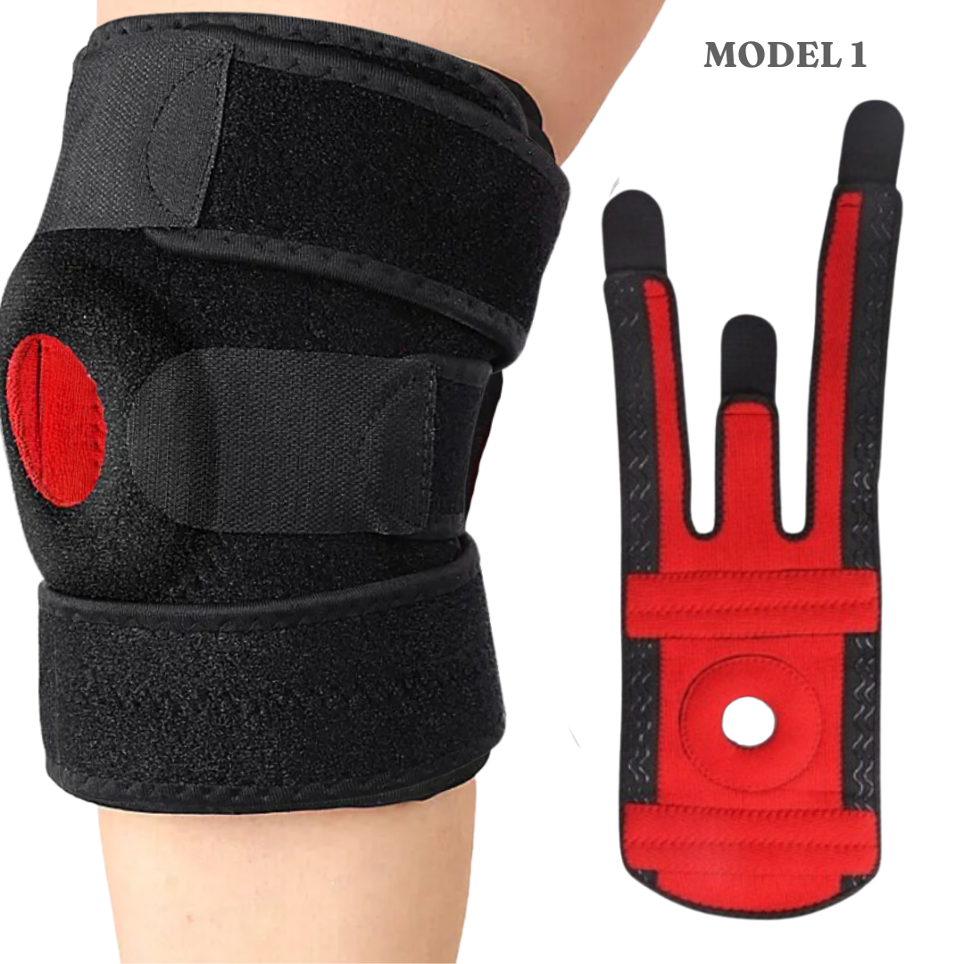 Knee Brace with 3 Attachments, Adjustable Straps, Universal Size, Velcro Attachment, EVA Sponge, Black/Red