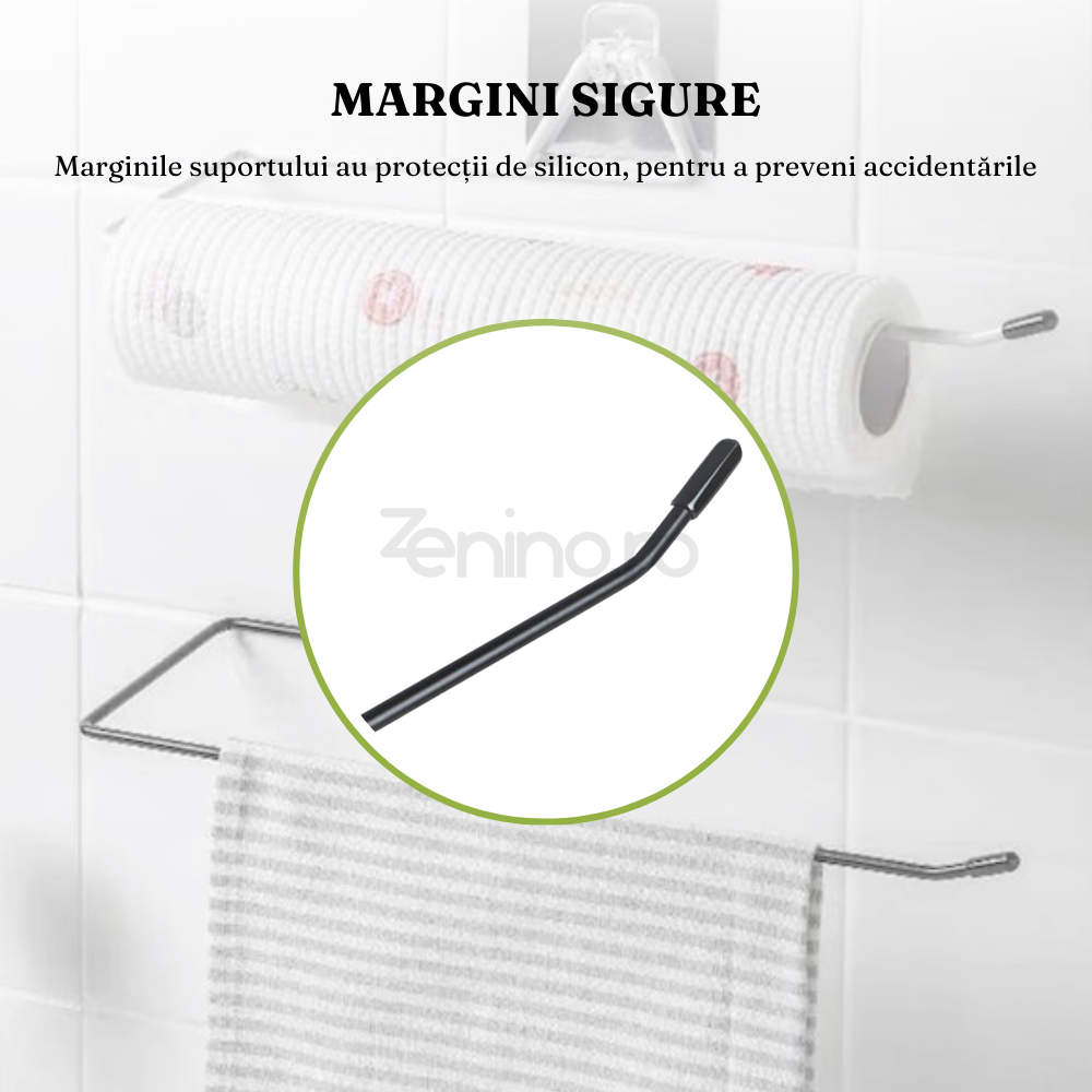 Towel/Paper Holder, Rod Type, Self-Adhesive Grip, Metallic, White/Black, 9.5x9.5x4 cm