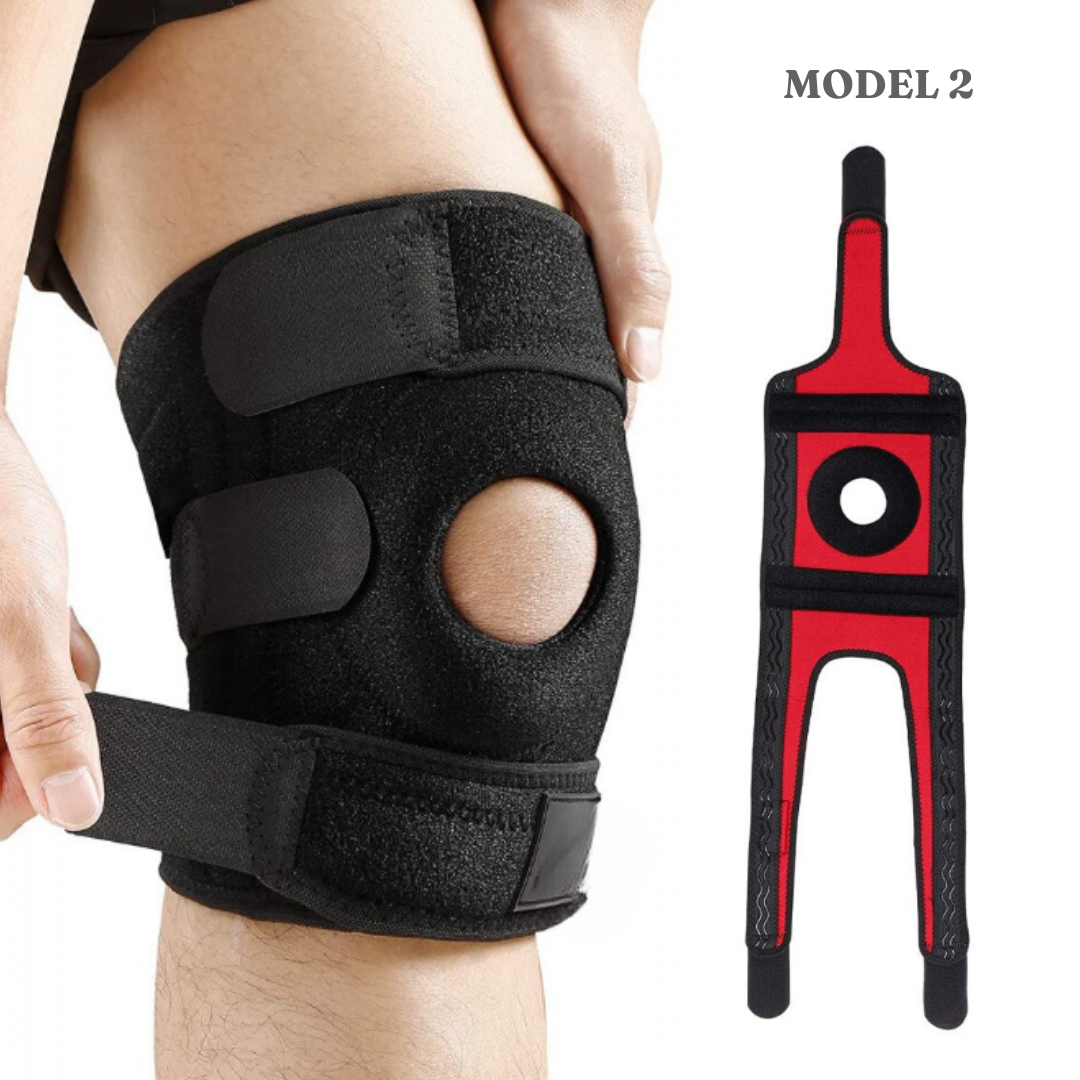 Knee Brace with 3 Attachments, Adjustable Straps, Universal Size, Velcro Attachment, EVA Sponge, Black/Red