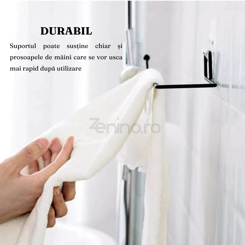 Towel/Paper Holder, Rod Type, Self-Adhesive Grip, Metallic, White/Black, 9.5x9.5x4 cm