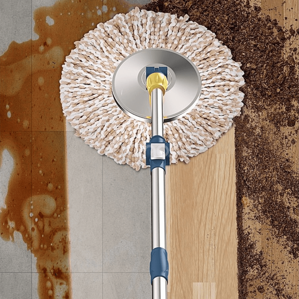 Rotating Mop Set, Dual Action, Telescopic Handle, 2 Cotton Heads, Foldable Model, 46x27x29cm, White