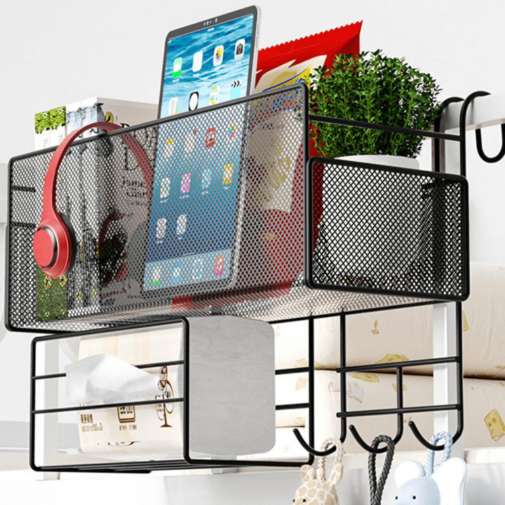 Hanging Organizer, Metal, 3 Hooks, Roomy, Durable, Black/White, 25x37x13cm