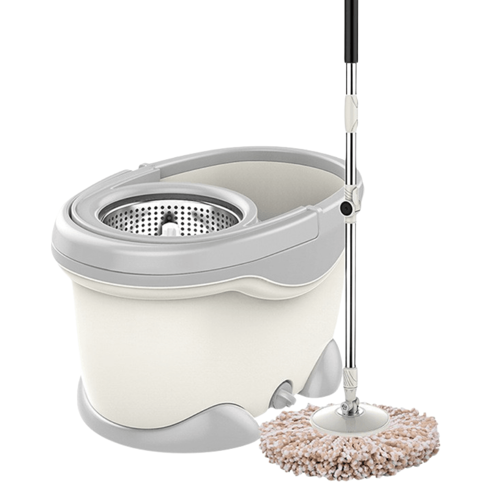 Rotating Mop Set, Dual Action, Telescopic Handle, 2 Cotton Heads, Foldable Model, 46x27x29cm, White