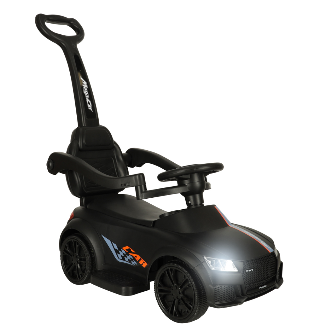 Push Car for Children, Steering Wheel, Removable Handle, Support Bars, Sounds and Lights, Battery Powered, Maximum 23 kg, Black