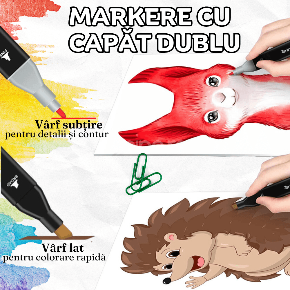 Set Markere cu Varf Dublu, Cutie Depozitare, Culori Intense, Multicolor