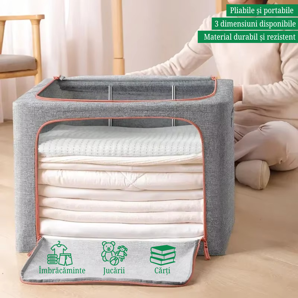 Cutie de Depozitare, Model Cirese, Pliabil, Capacitate 24L-100L, Material Textil, cu Fermoar