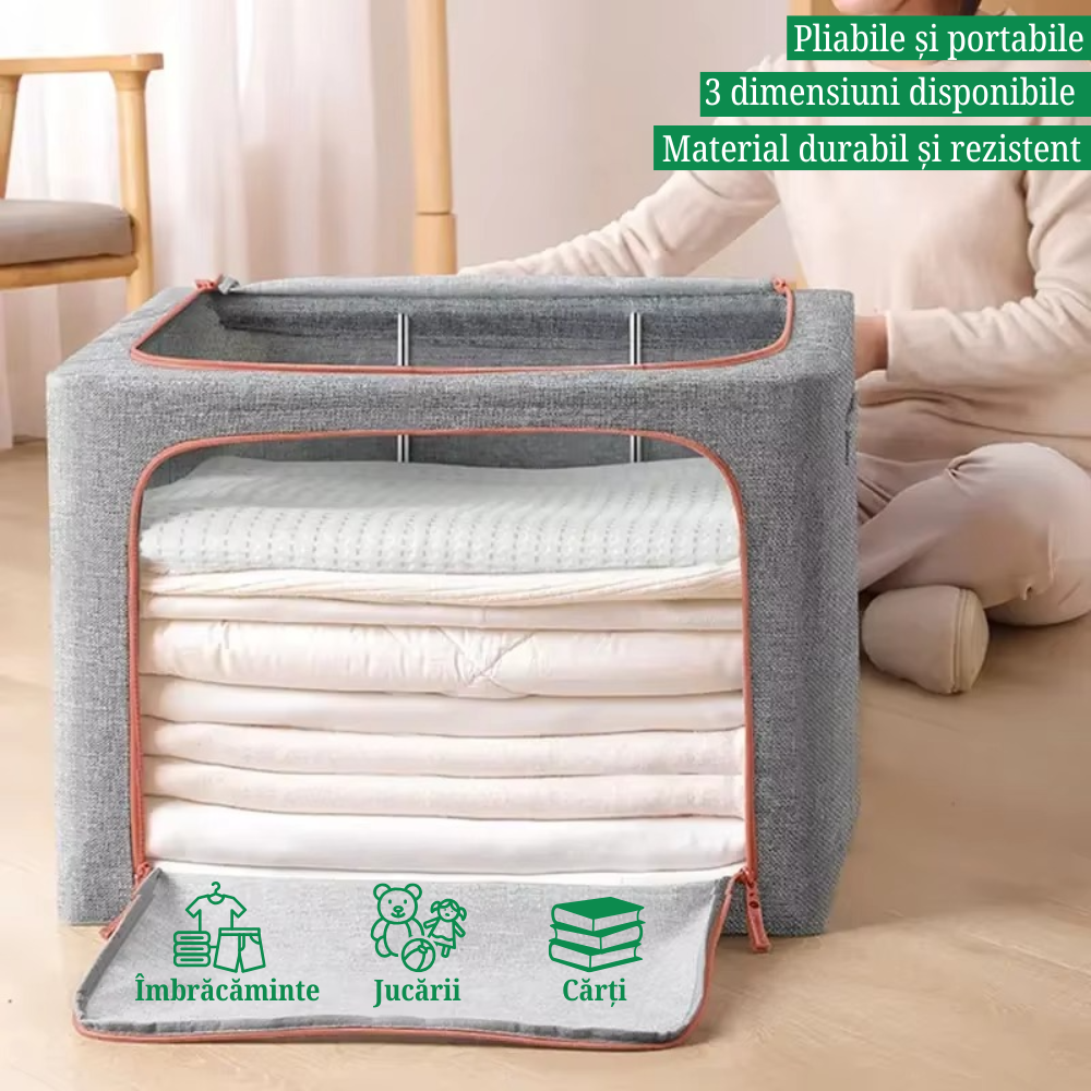 Cutie de Depozitare, Model Traditional, 66-100L, Material Textil, Cadru Otel, cu Fermoar
