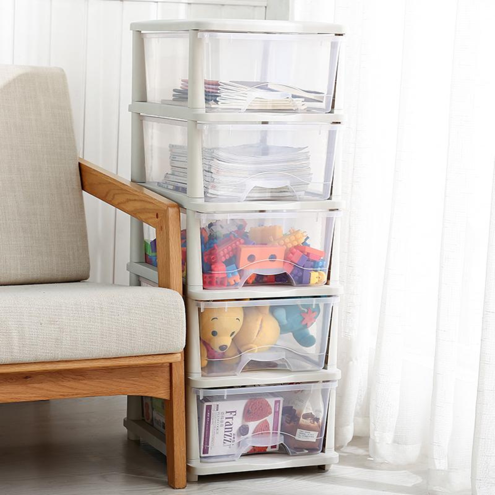Organizer Trolley with Sliding Basket, 5 Levels, 98x40x33cm, White, Black