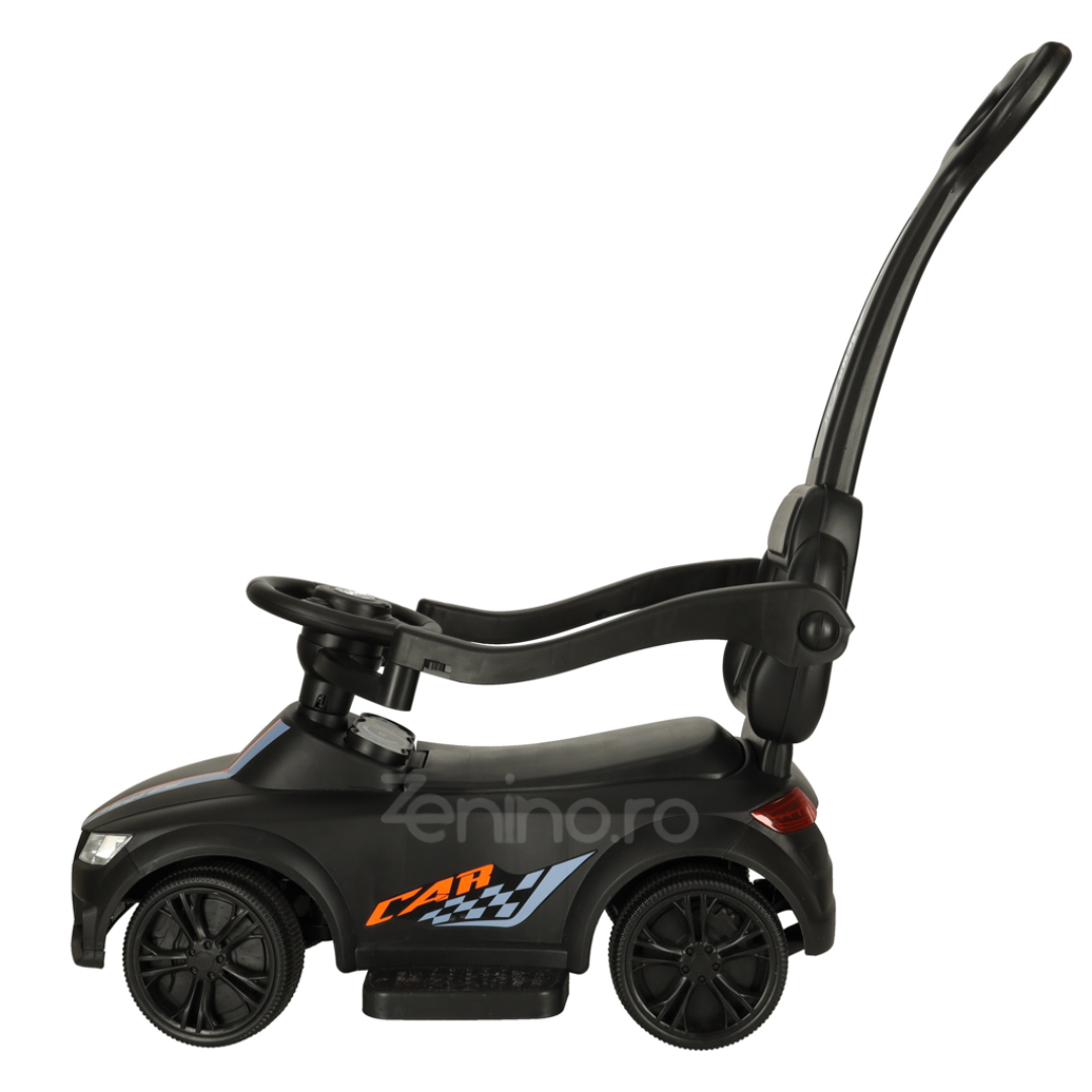 Push Car for Children, Steering Wheel, Removable Handle, Support Bars, Sounds and Lights, Battery Powered, Maximum 23 kg, Black