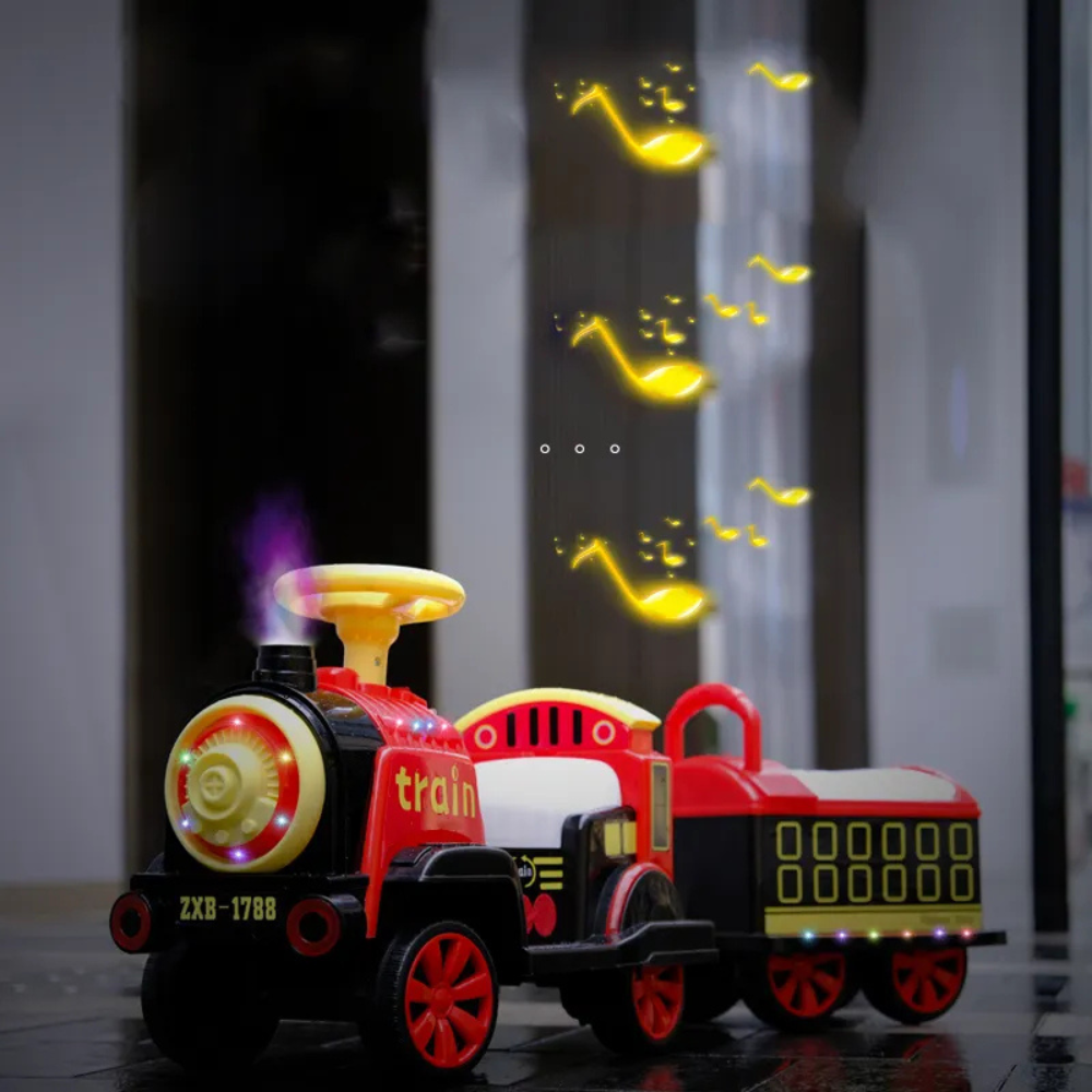 Electric Train, 2 Seats, Steam Locomotive, 1-6 Years, Max.60kg, Remote Control, Red