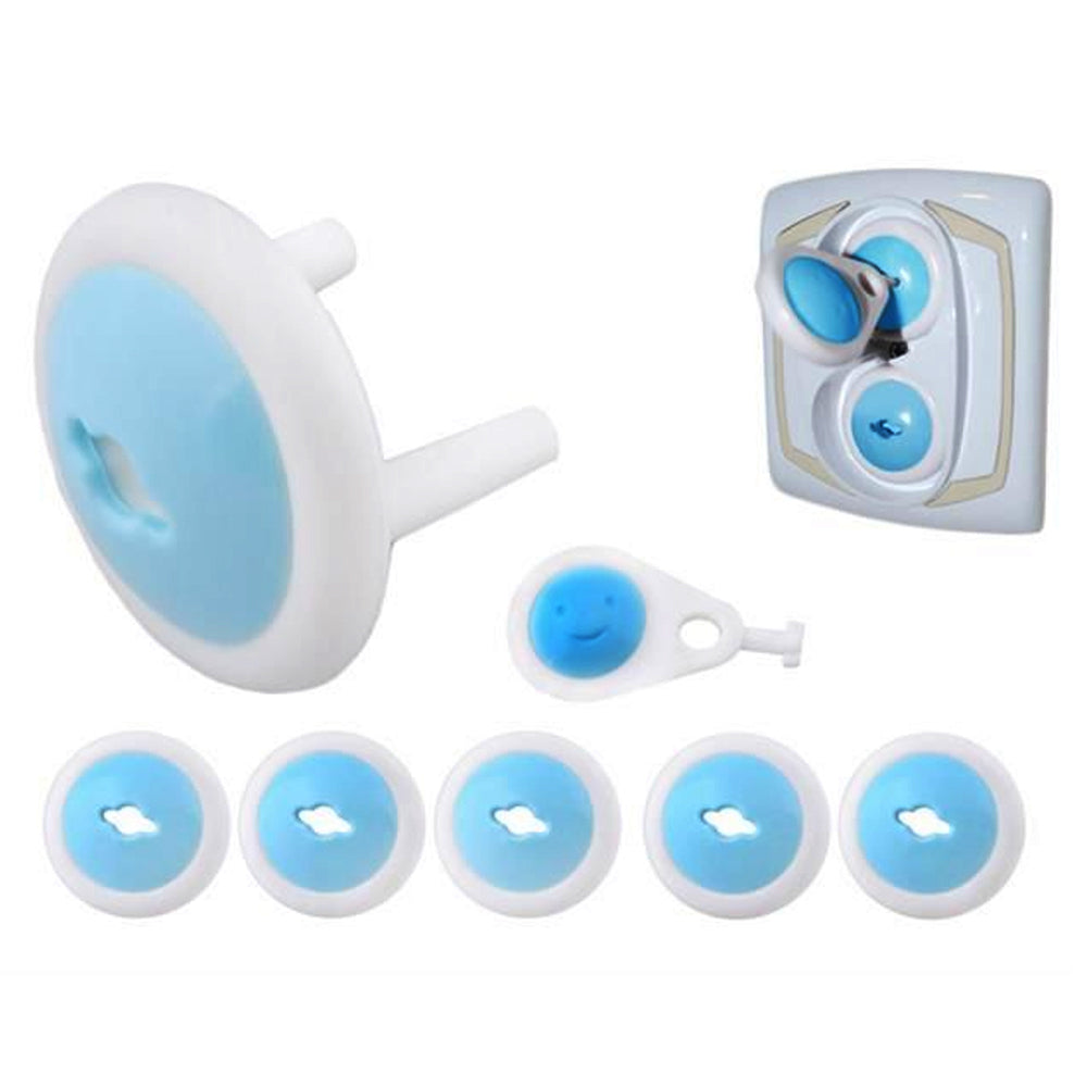 Set of 6 Socket Protectors, Baby and Child Safety, Key, Easy Installation, White/Blue
