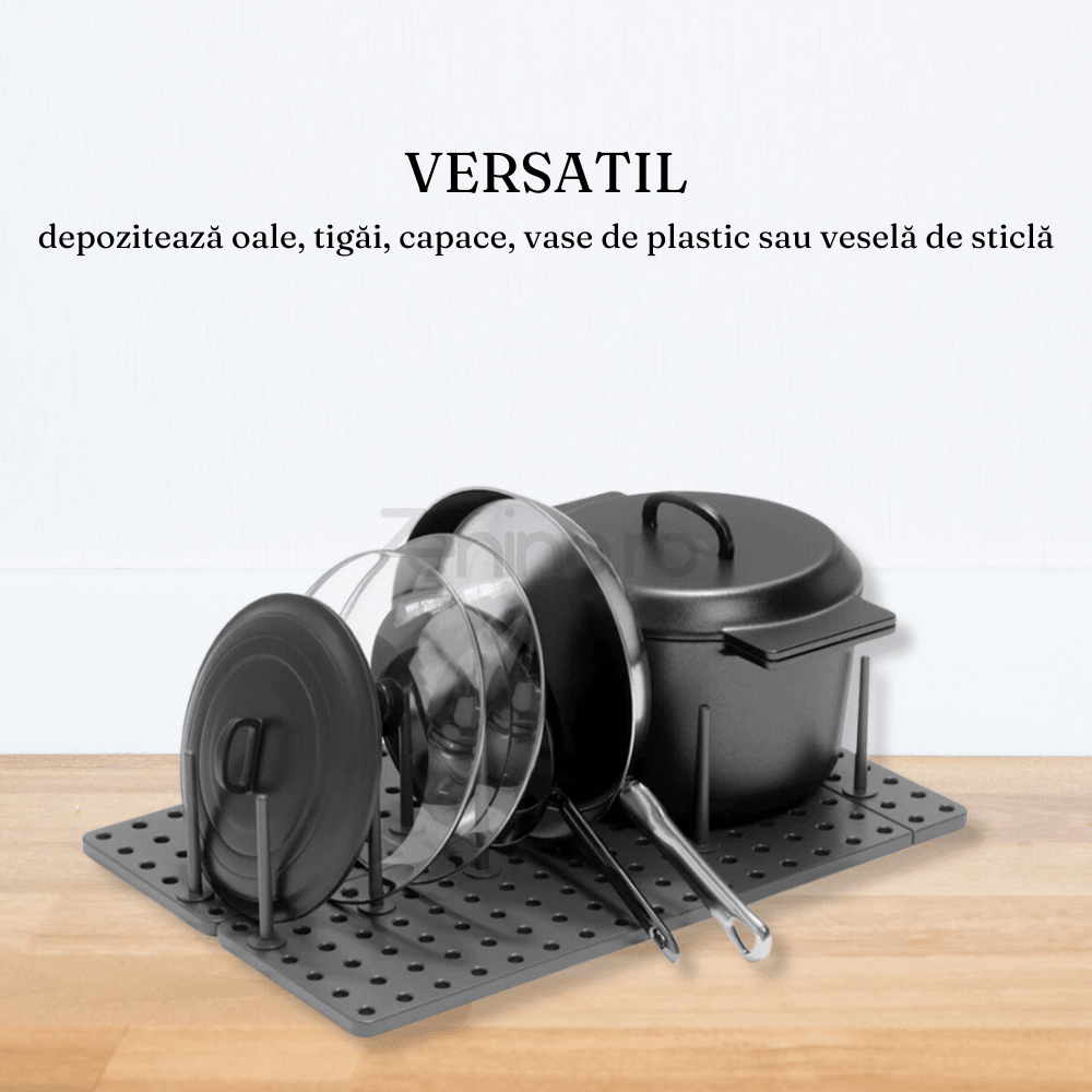 Kitchen Organization Rack, 6 Slots, for Lids, Pans, Adjustable Configuration, Easy to Clean, Gray