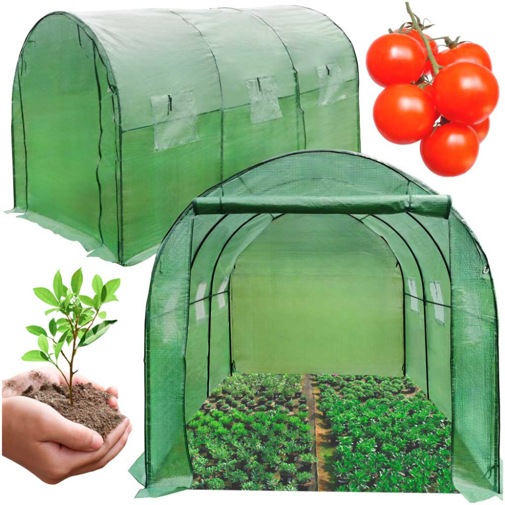 Solar de Gradina, pentru Plante/Legume, Structura Otel, cu Ferestre, Folie Plasa PE 130g/m, Verde