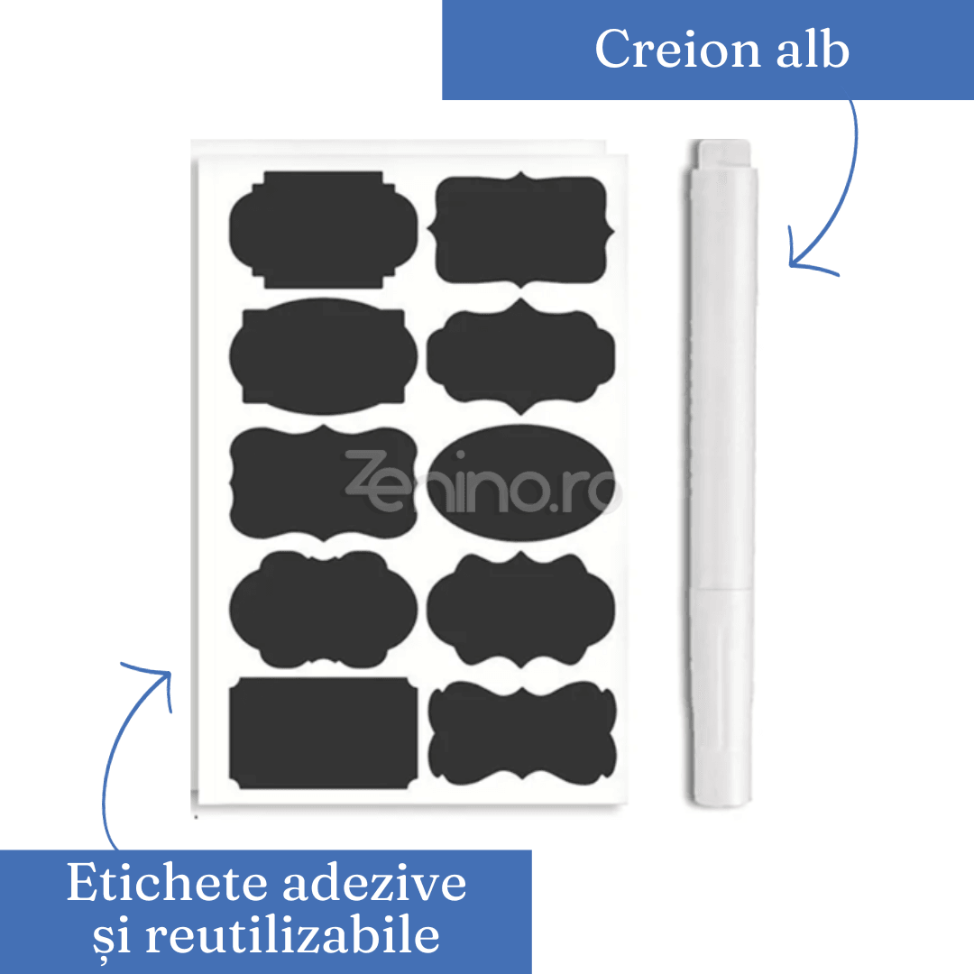 Set 7 Recipiente Organizare Alimente, Inchidere Etansa, Etichete Reutilizabile, Cupe Masurare, 4 Dimensiuni Diferite, Plastic Dur, Transparent