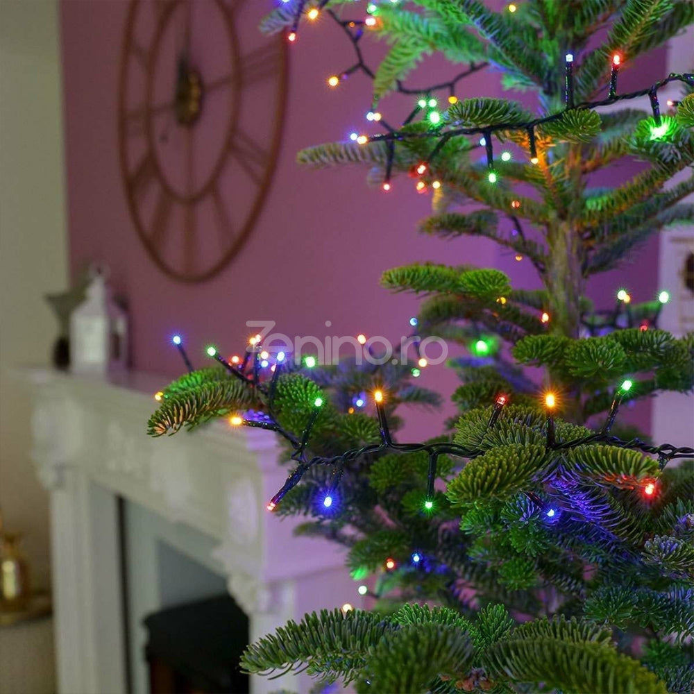 Instalatie de Craciun, Liniara, Becuri LED, Multicolor, 8 Jocuri de Lumini, Fir Negru, 220V, Controler