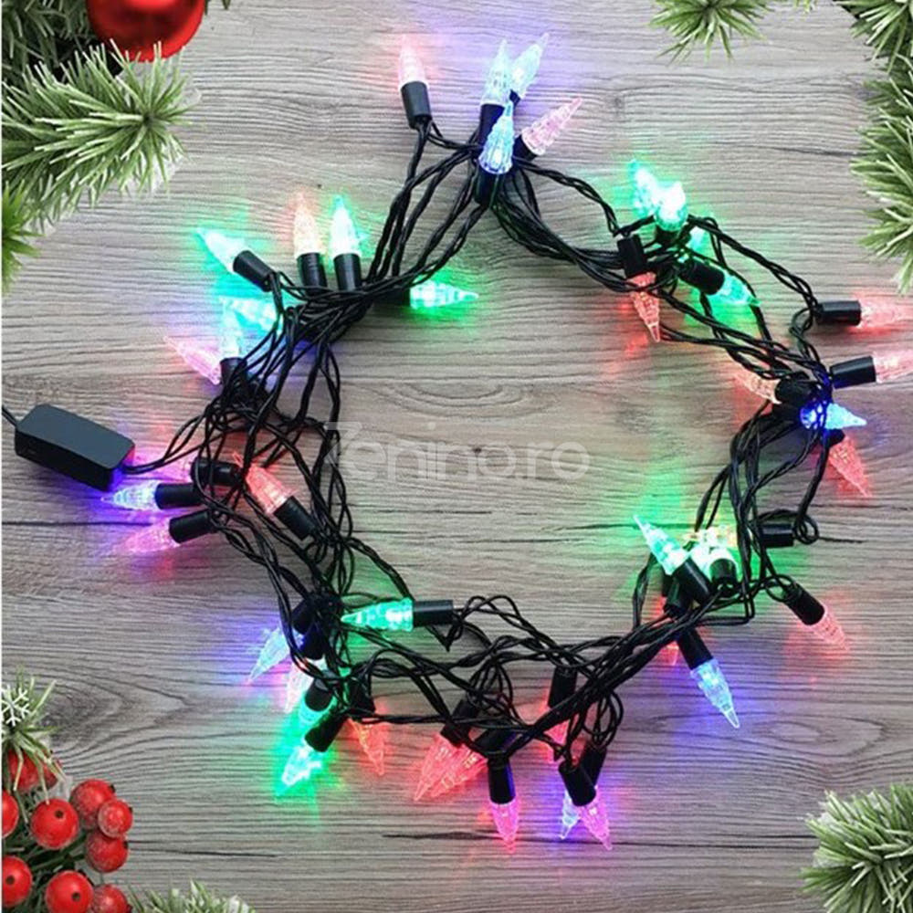 Коледна инсталация, 10 м кабел, 40 LED крушки, многоцветни, 8 светлинни ефекта, черен кабел, 220V, контролер