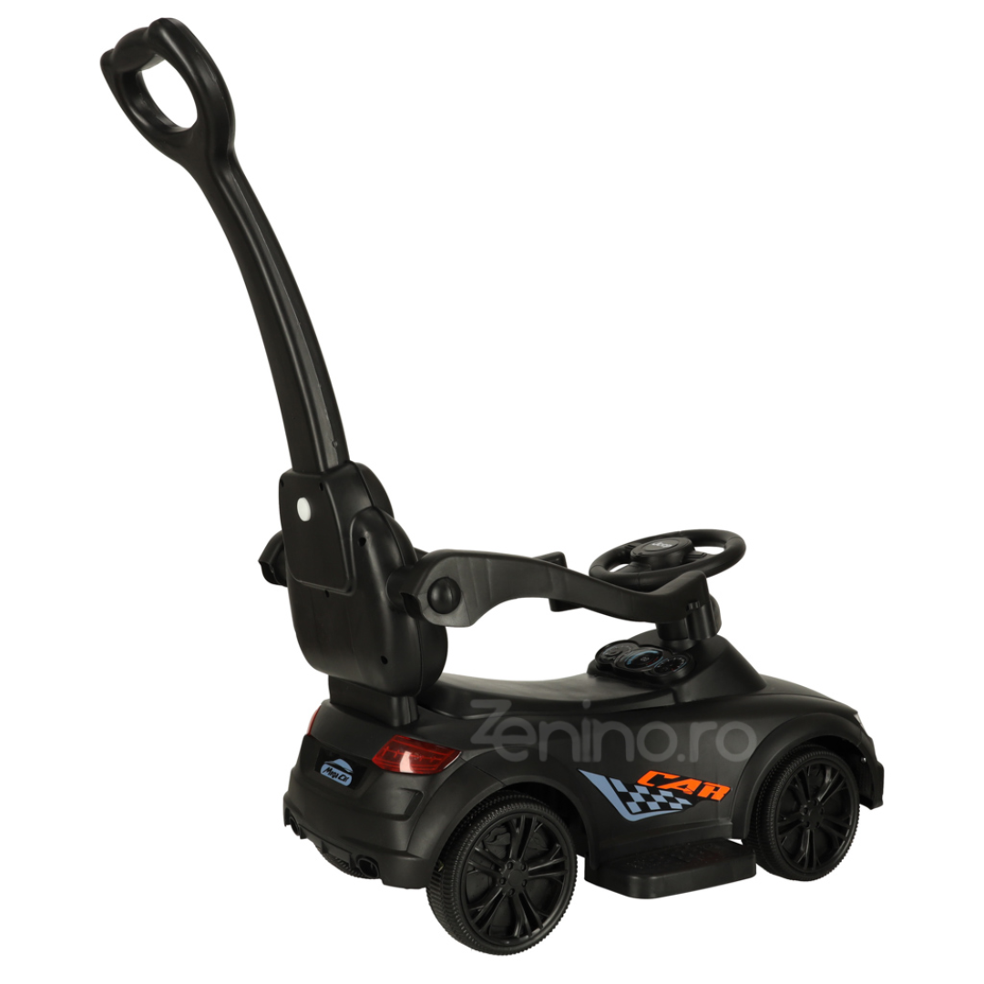 Push Car for Children, Steering Wheel, Removable Handle, Support Bars, Sounds and Lights, Battery Powered, Maximum 23 kg, Black