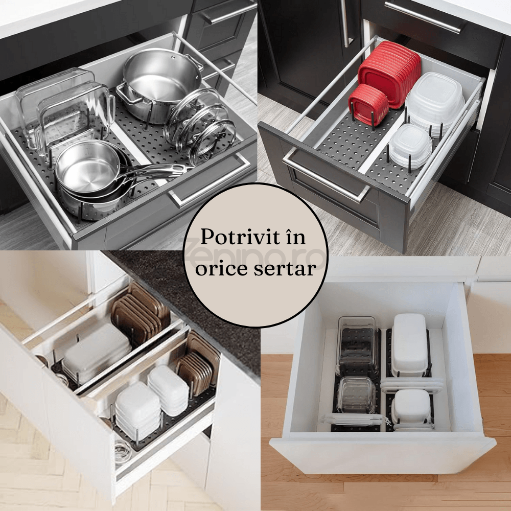 Kitchen Organization Rack, 6 Slots, for Lids, Pans, Adjustable Configuration, Easy to Clean, Gray