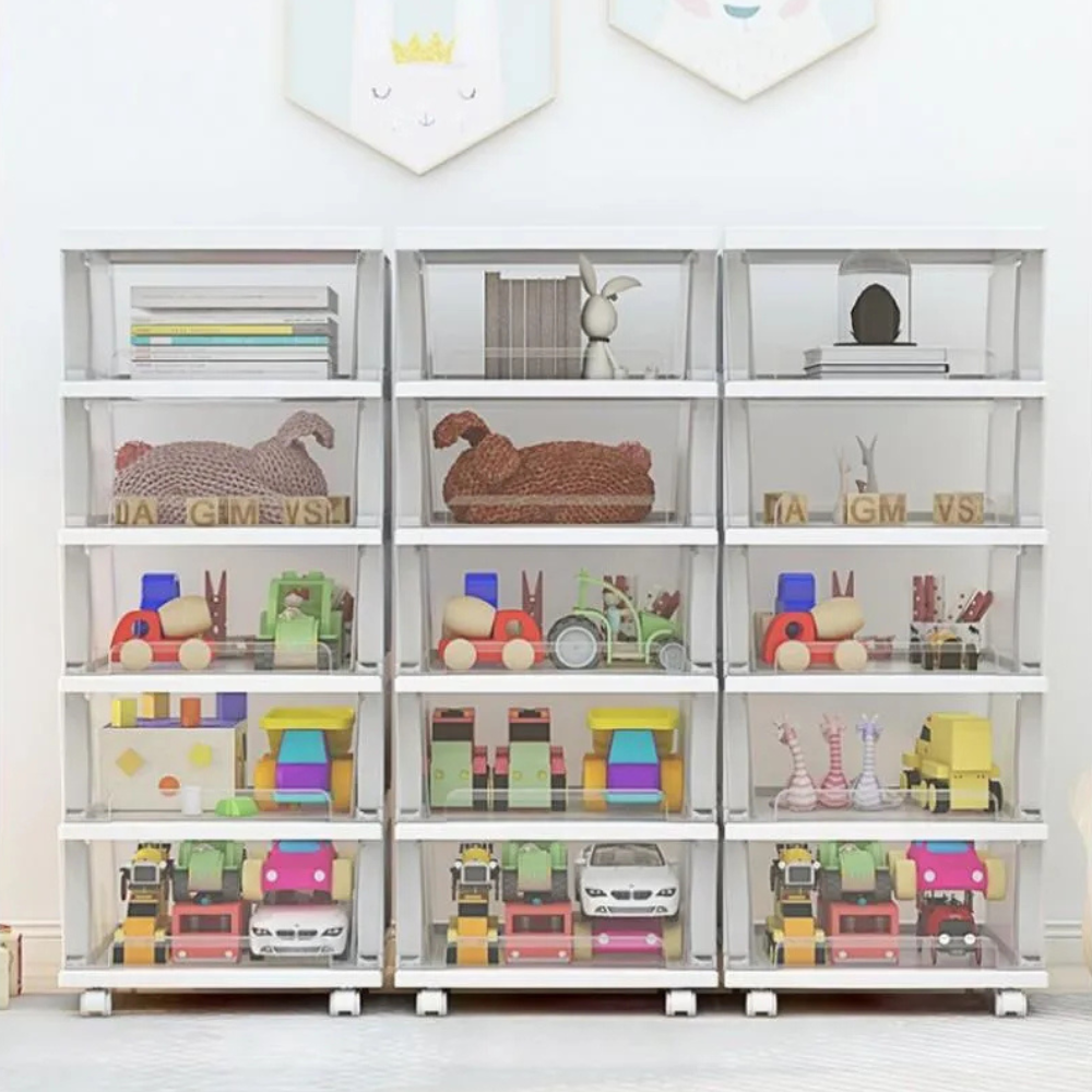 Количка-органайзер с плъзгаща се кошница, 5 нива, 98x40x33см, бяла, черна