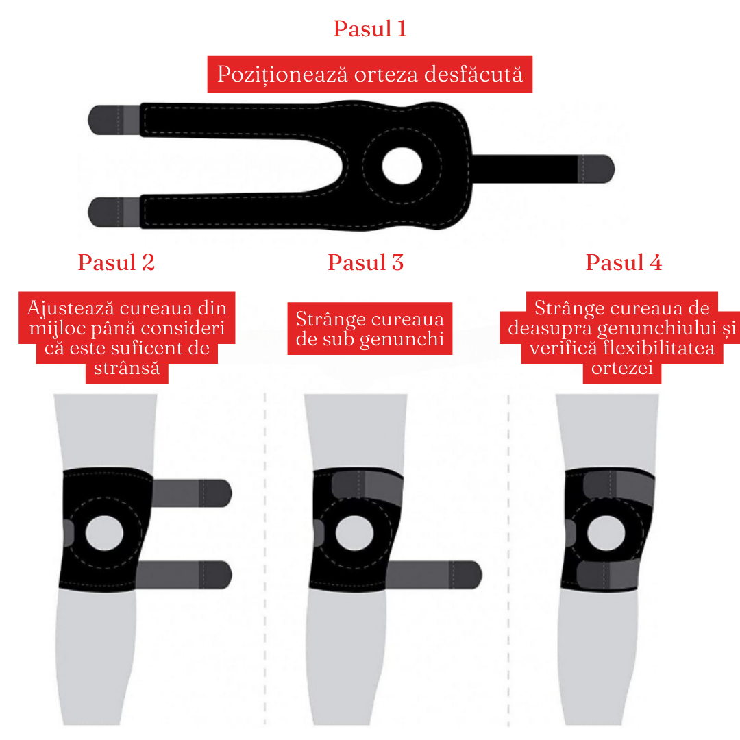 Knee Brace with 3 Attachments, Adjustable Straps, Universal Size, Velcro Attachment, EVA Sponge, Black/Red