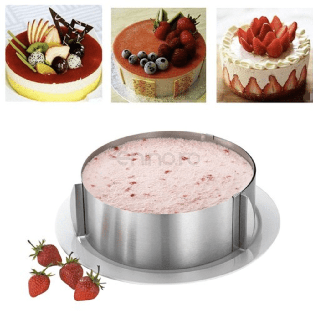 Adjustable Cake Pan, Adjustment 16-30 cm, Height 12 cm, Steel, Safety Clip, Silver