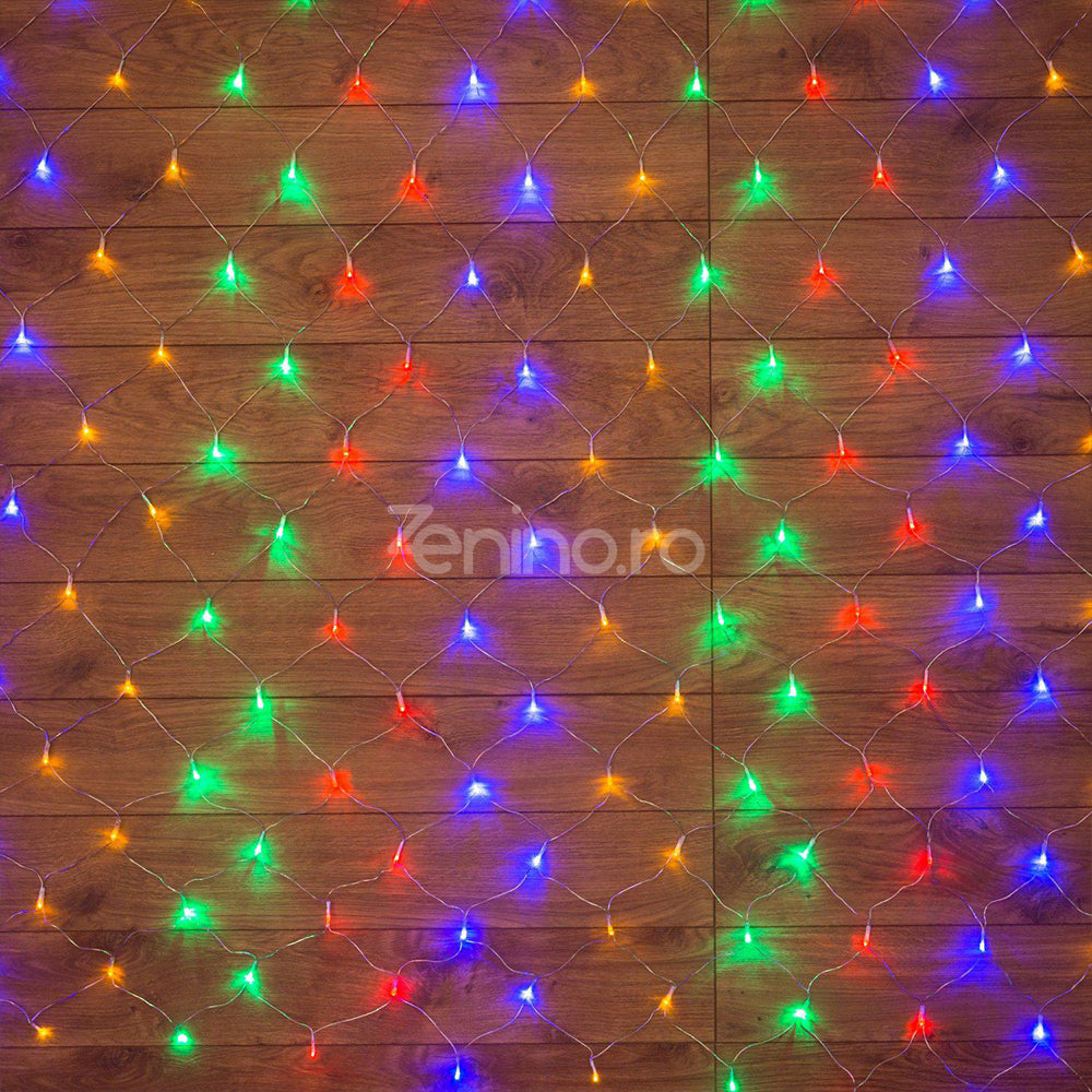 Instalatie de Craciun, Tip Plasa, Becuri LED, 8 Jocuri de Lumini, Interconectabila, Fir Transparent, Prelungitor 1.5m, Alb Cald, Rece, Multicolor