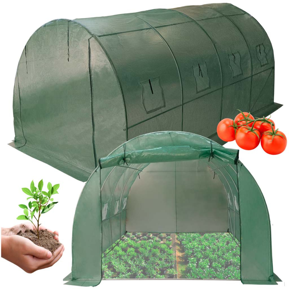 Solar de Gradina, pentru Plante/Legume, Structura Otel, cu Ferestre, Folie Plasa PE 130g/m, Verde