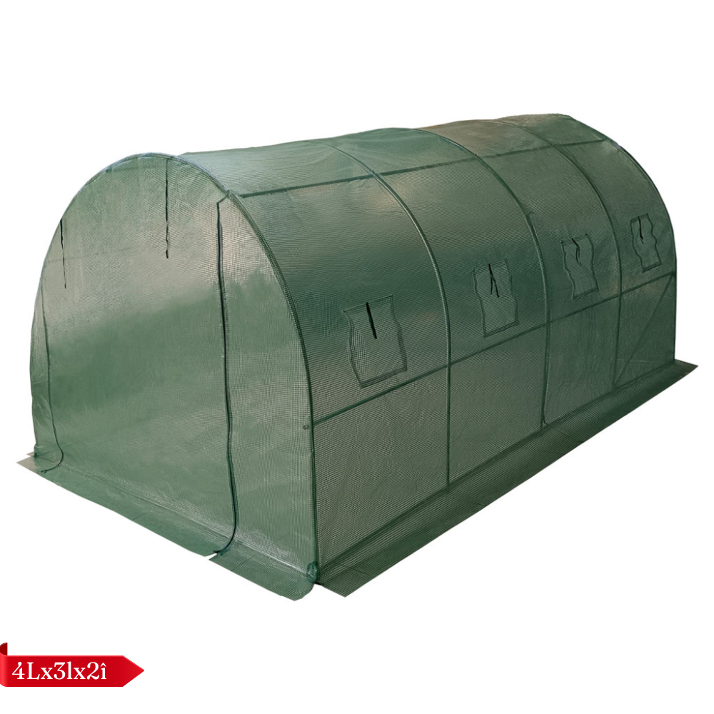 Solar de Gradina, pentru Plante/Legume, Structura Otel, cu Ferestre, Folie Plasa PE 130g/m, Verde