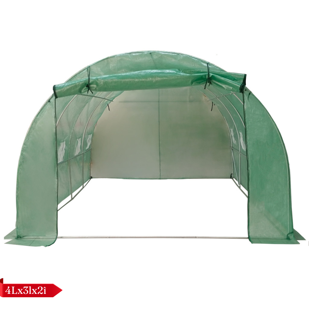 Solar de Gradina, pentru Plante/Legume, Structura Otel, cu Ferestre, Folie Plasa PE 130g/m, Verde