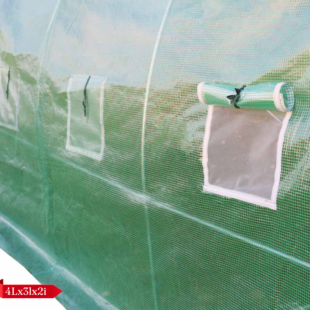 Solar de Gradina, pentru Plante/Legume, Structura Otel, cu Ferestre, Folie Plasa PE 130g/m, Verde