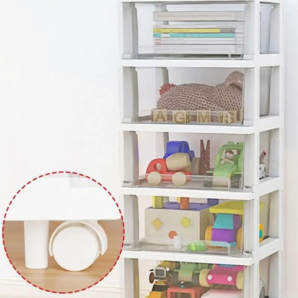 Количка-органайзер с плъзгаща се кошница, 5 нива, 98x40x33см, бяла, черна