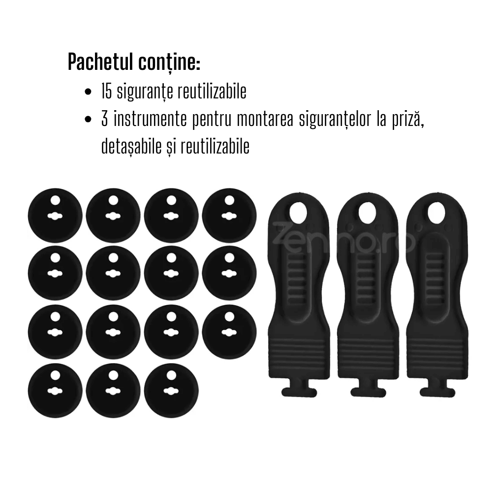 Set of 15 Socket Fuses, Baby and Child Safety, Reusable, Durable, Easy Installation, Black