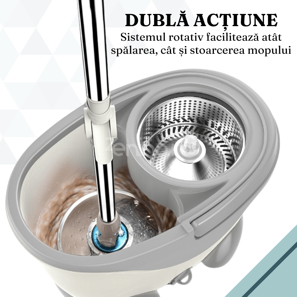 Rotating Mop Set, Dual Action, Telescopic Handle, 2 Cotton Heads, Foldable Model, 46x27x29cm, White