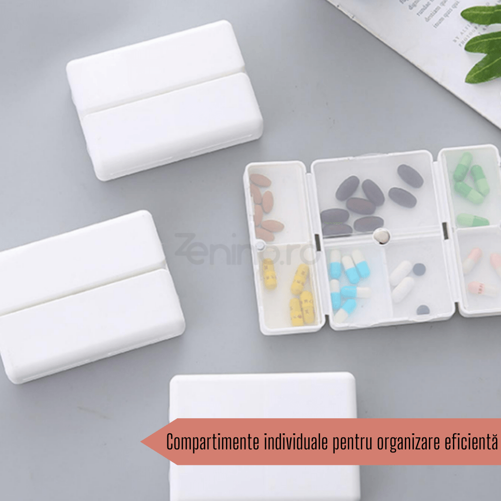 Cutie Medicamente, 7 Compartimente Individuale, Compacta, Portabila, Inchidere Magnetica, Plastic, 7x10cm