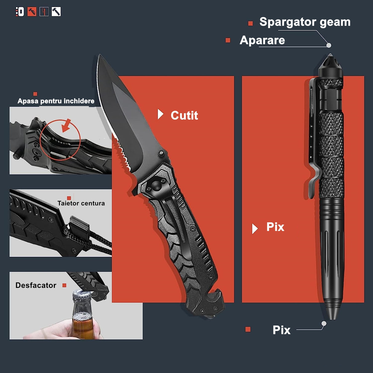 Kit Supravietuire 19in1, Instrumente Multifunctionale, Lanterna, Model Compact