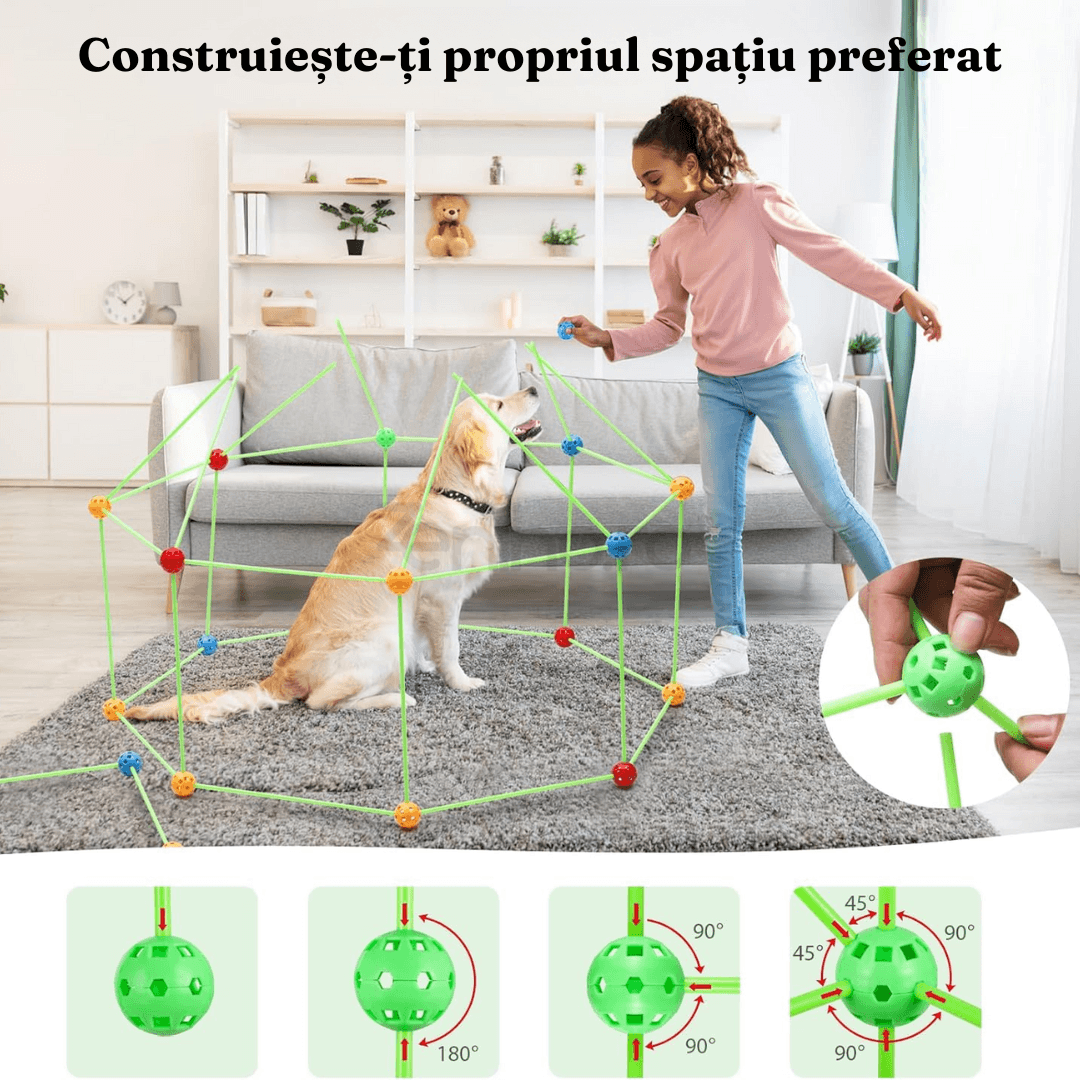Set Constructie 3D 87 Piese, Cort, Fortareata, pentru Copii, Interior/Exterior