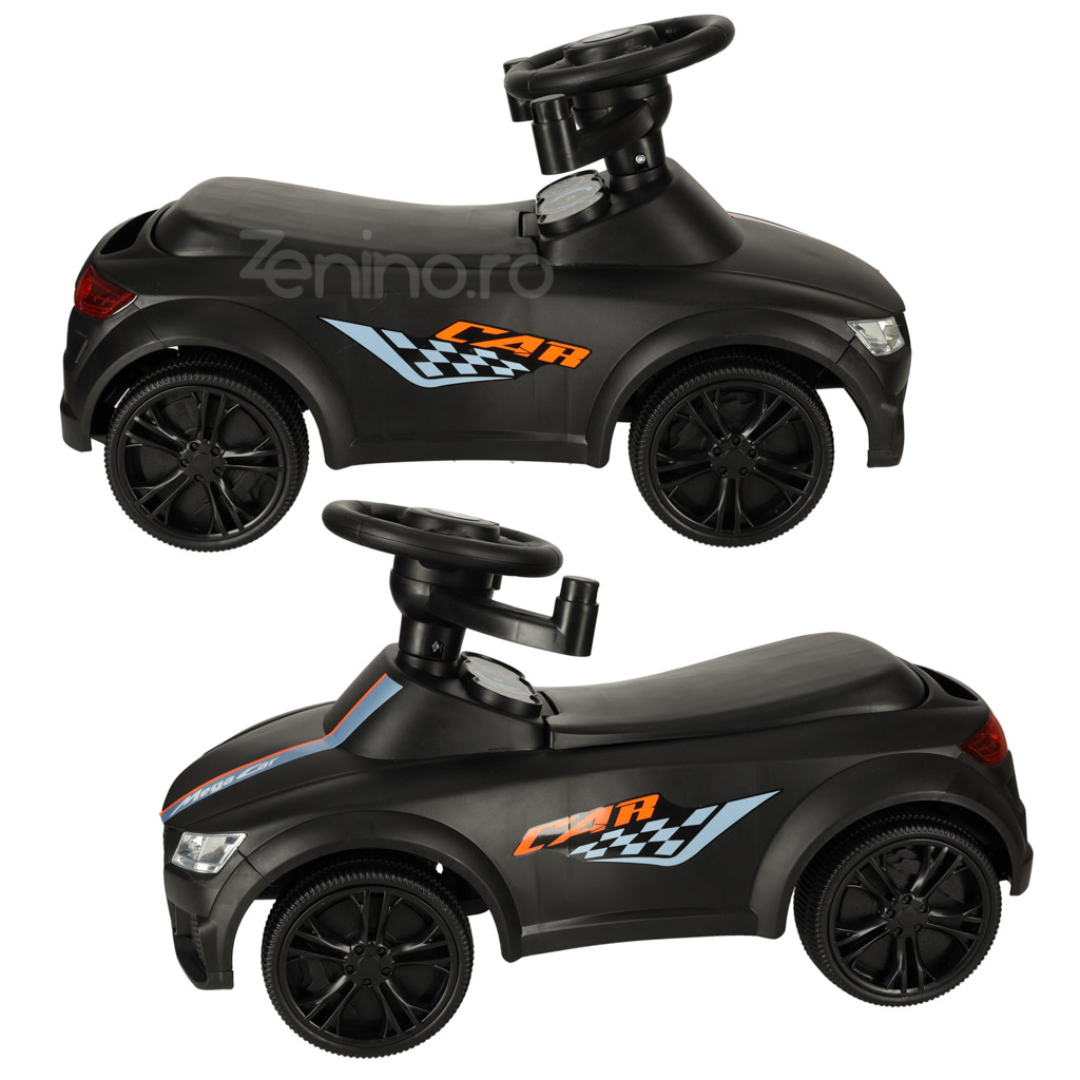 Push Car for Children, Steering Wheel, Removable Handle, Support Bars, Sounds and Lights, Battery Powered, Maximum 23 kg, Black
