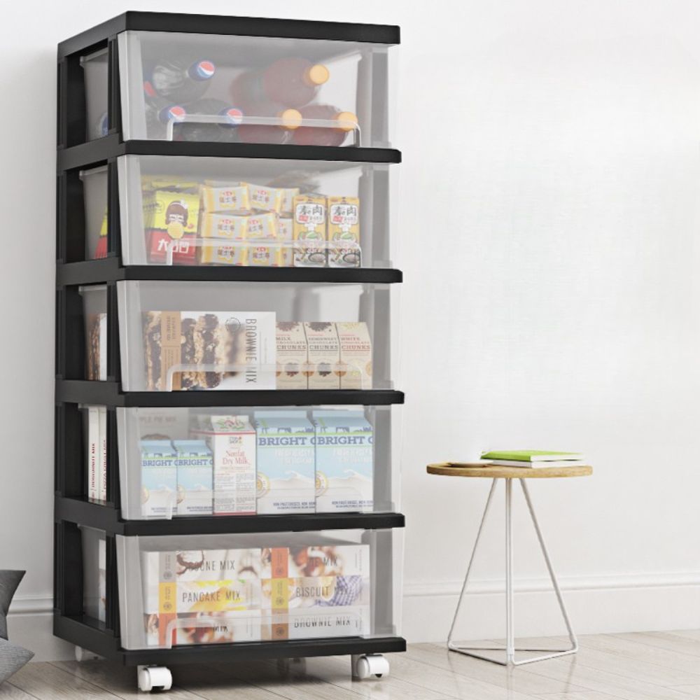 Количка-органайзер с плъзгаща се кошница, 5 нива, 98x40x33см, бяла, черна