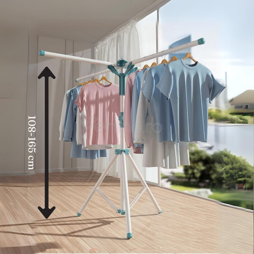 Сушилня за дрехи, тип чадър, 4 рамена, за вътрешна и външна употреба, неплъзгаща се опора, алуминий, височина между 108-165 см