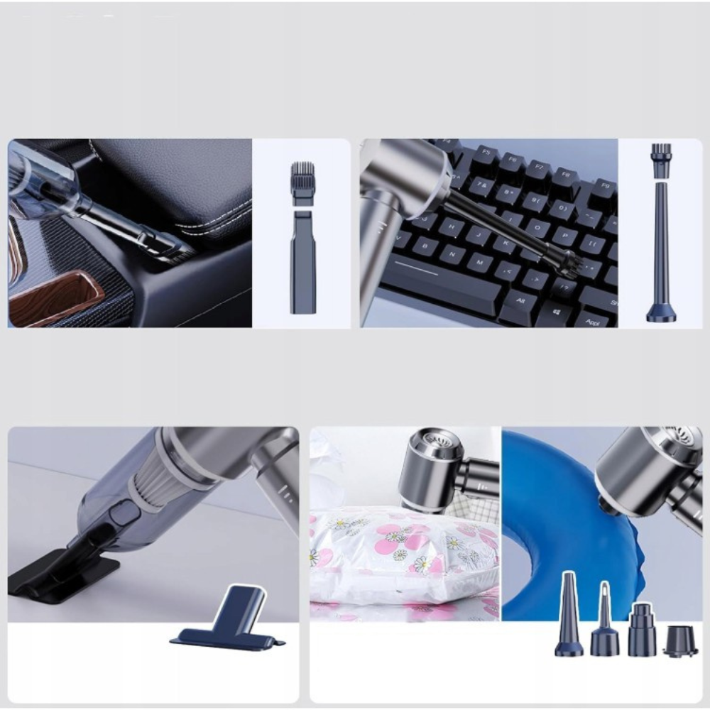 Преносима прахосмукачка за кола, 3 скорости, 100W, Hepa филтър, 2000mAh, 7 всмукателни глави, 50dB