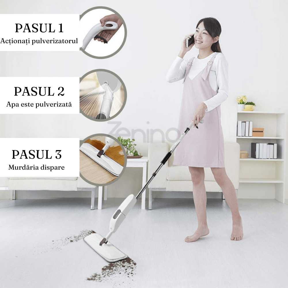 Mop Plat cu Pulverizator, Rezervor 350 ml, Multiple Suprafete, Curatare Eficienta, Rezerva din Microfibra