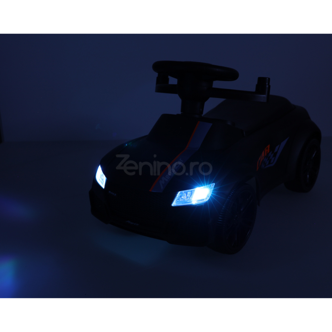 Push Car for Children, Steering Wheel, Removable Handle, Support Bars, Sounds and Lights, Battery Powered, Maximum 23 kg, Black