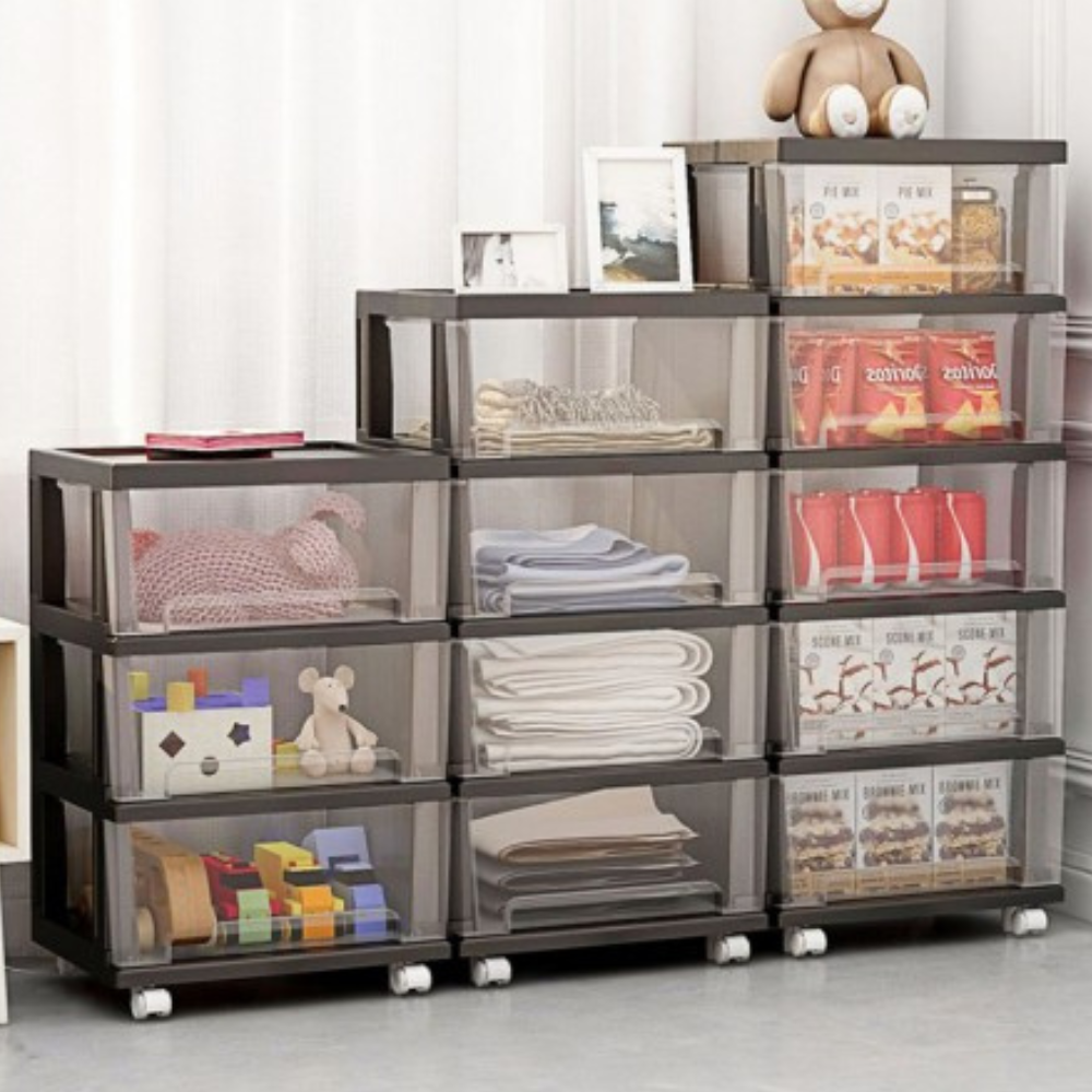 Organizer Trolley with Sliding Basket, 5 Levels, 98x40x33cm, White, Black