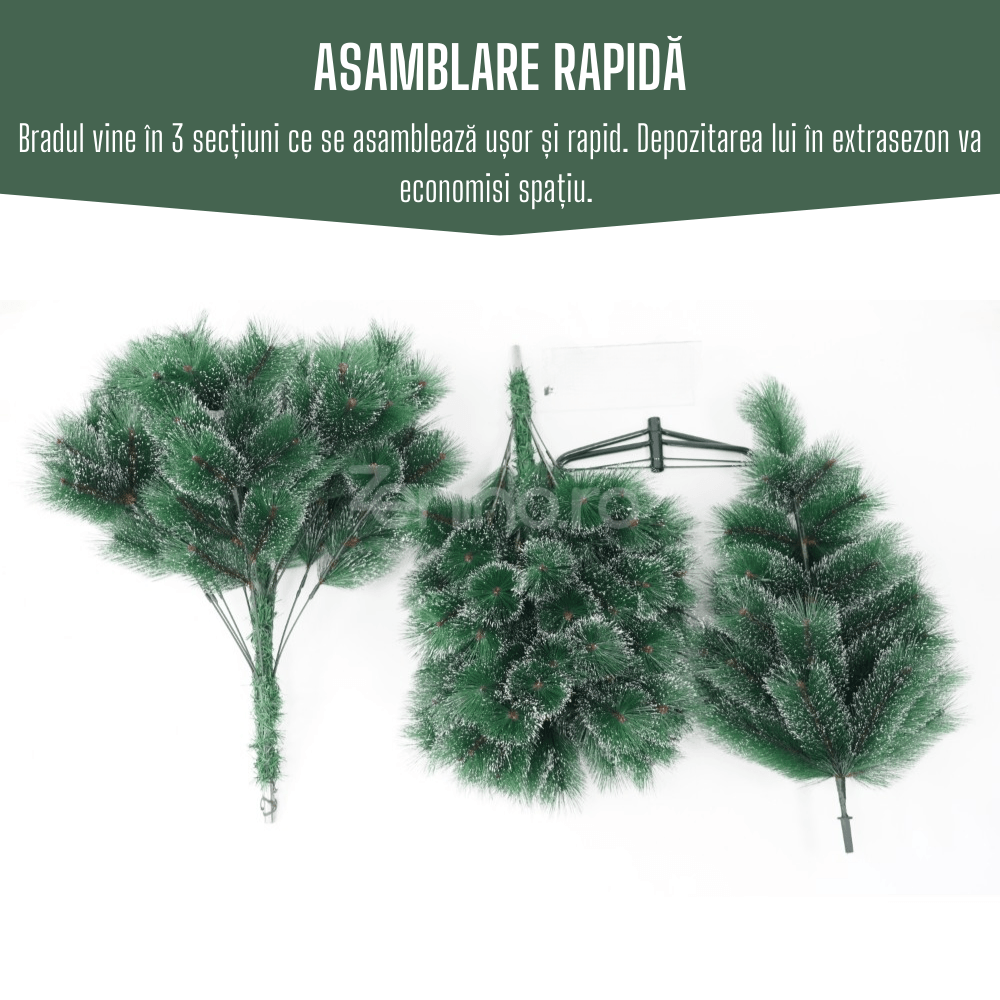 Brad Artificial de Craciun, Aspect Nins, Ramuri Stufoase, Rezistent, Suport Metalic
