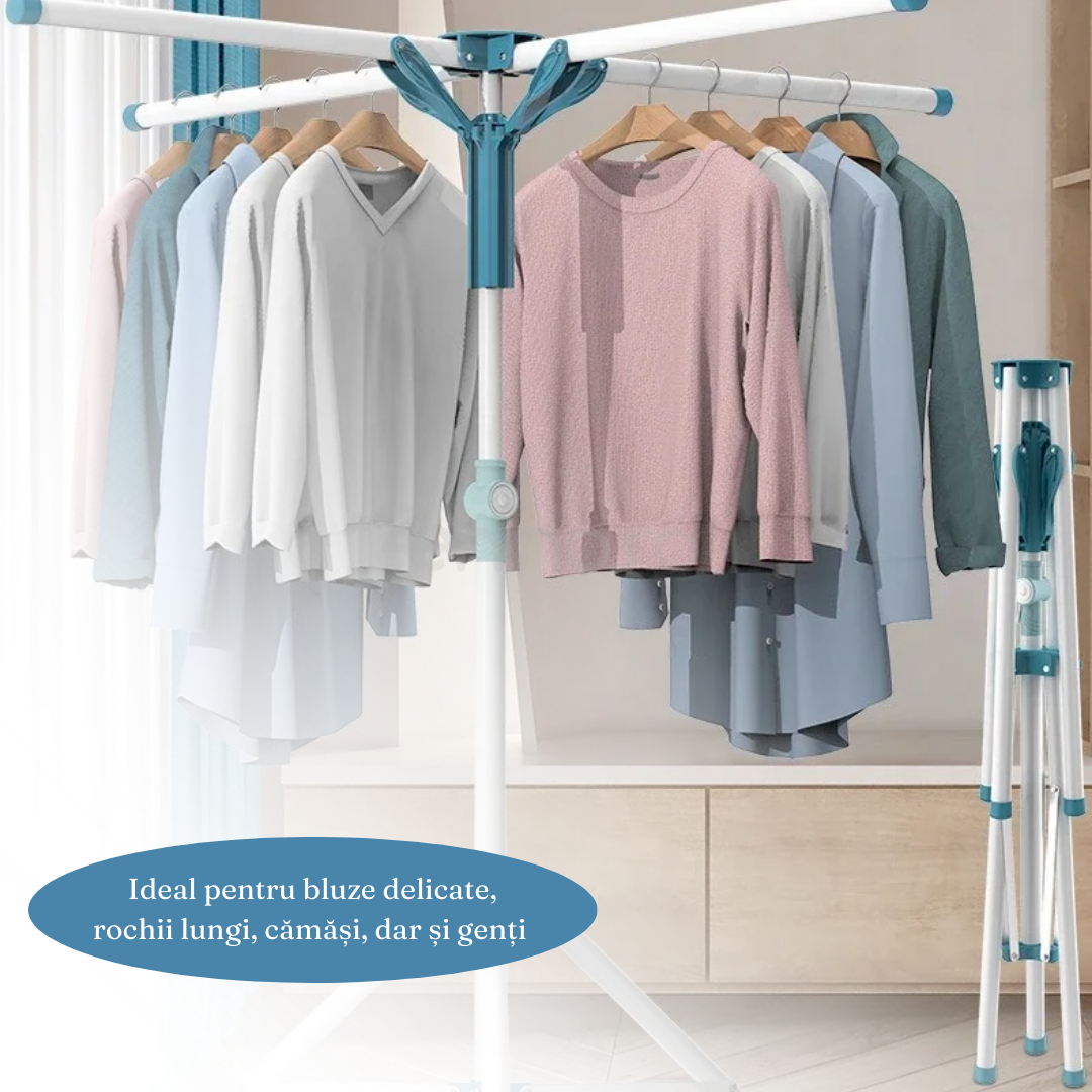 Сушилня за дрехи, тип чадър, 4 рамена, за вътрешна и външна употреба, неплъзгаща се опора, алуминий, височина между 108-165 см