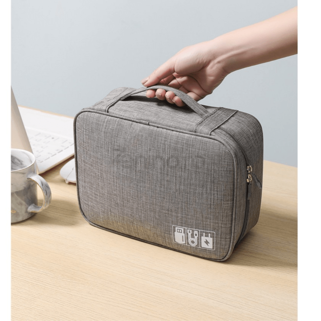 Чанта-органайзер за пътуване, водоустойчива, закопчаване с велкро, подвижни отделения, 2 ципа, сива