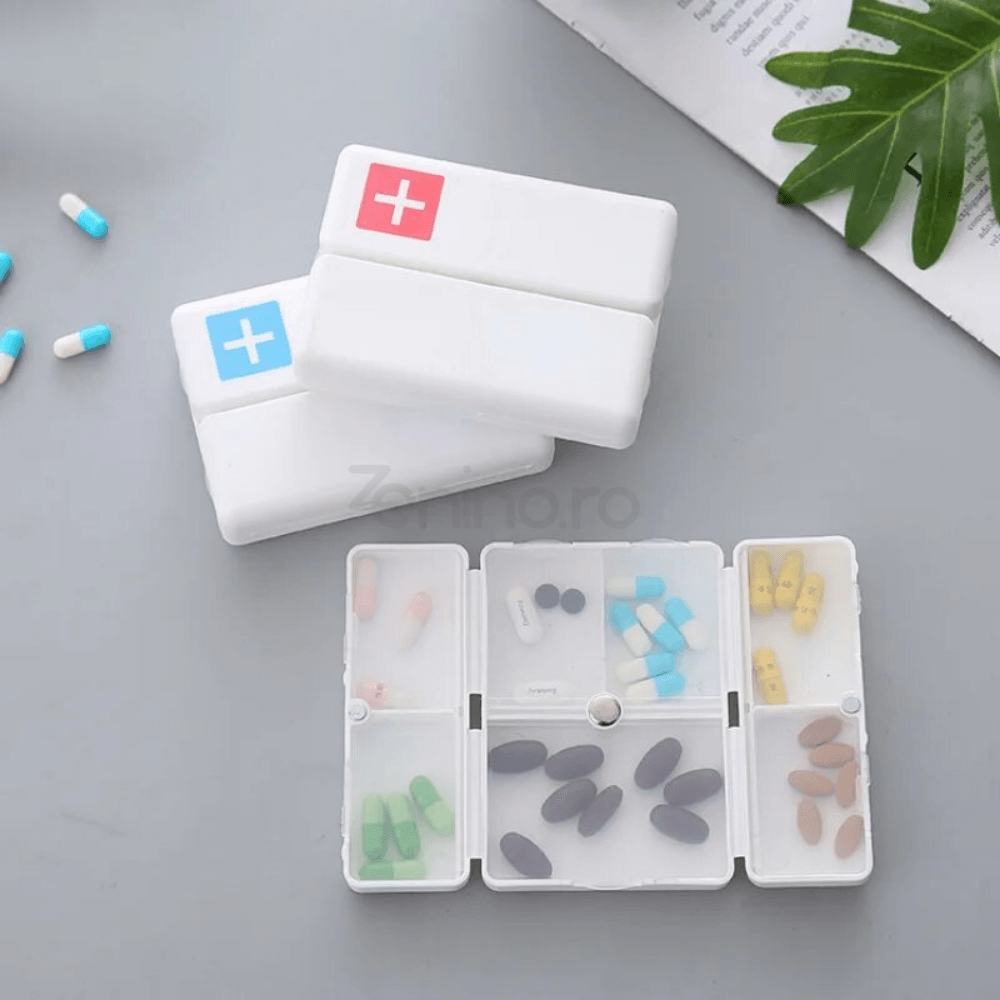 Cutie Medicamente, 7 Compartimente Individuale, Compacta, Portabila, Inchidere Magnetica, Plastic, 7x10cm